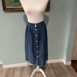 LOFT Dark Blue Button-Front Midi Skirt